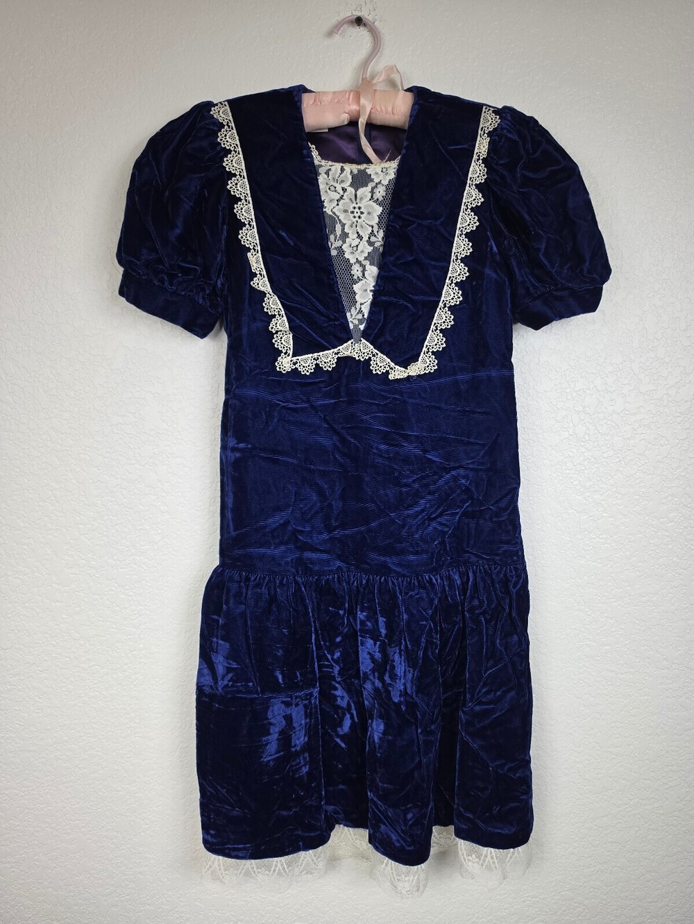 Vintage Jessica McClintock Gunne Sax Blue Velvet Lace Dress